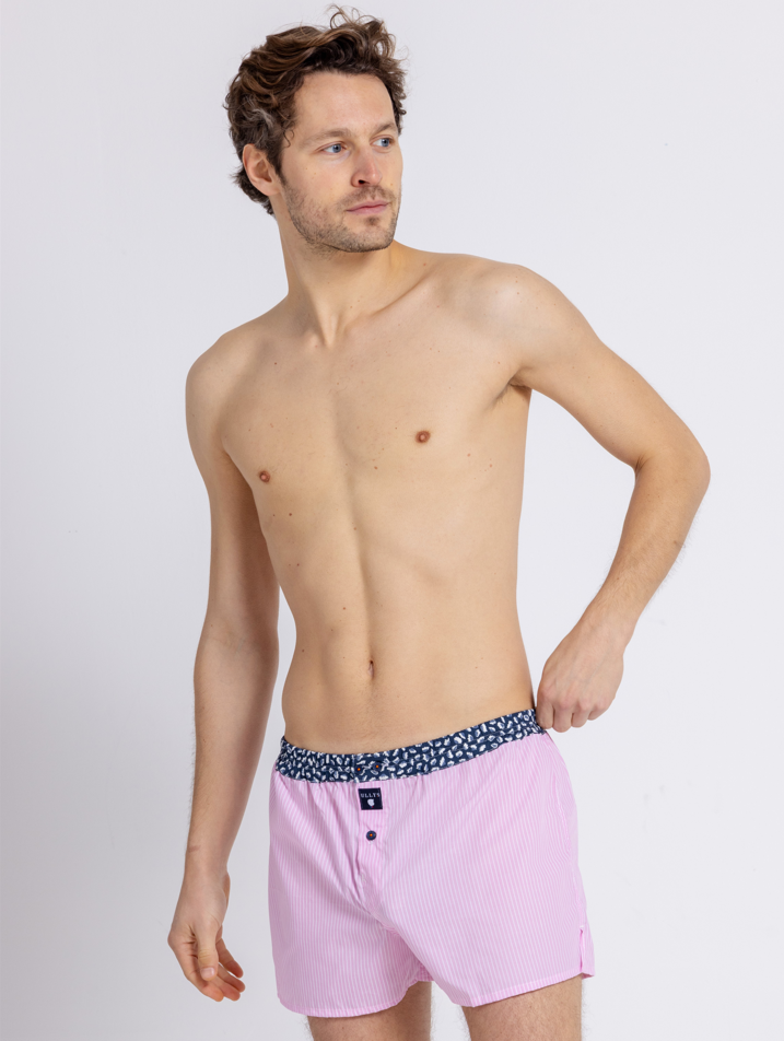 LE RAFRAICHISSANT CALECON BRODE ROSE HOMME EN COTON A FINES RAYURES Ullys