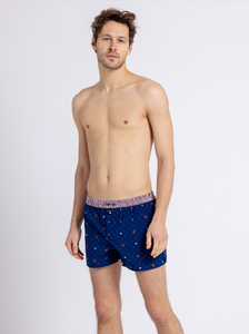 L'HIVERNAL - CALEÇON EN COTON BRODE - BLEU MARINE, MARRON ET BLANC