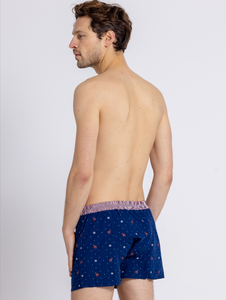 L'HIVERNAL - CALEÇON EN COTON BRODE - BLEU MARINE, MARRON ET BLANC
