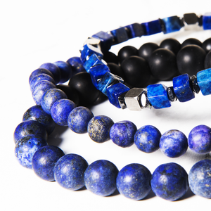 BRACELET HOMME - PIERRES SEMI-PRECIEUSES DE PETITE TAILLE – LAPIS LAZULI ET ONYX