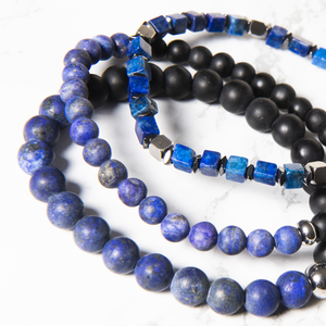 BRACELET HOMME - PIERRES SEMI-PRECIEUSES DE PETITE TAILLE – LAPIS LAZULI ET ONYX