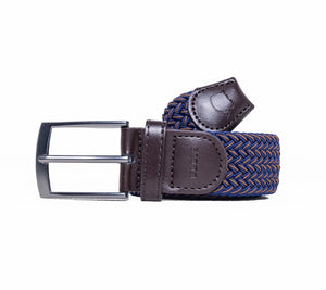 CEINTURE TRESSÉE - MOTIF CHEVRON - BLEU MARINE ET ORANGE