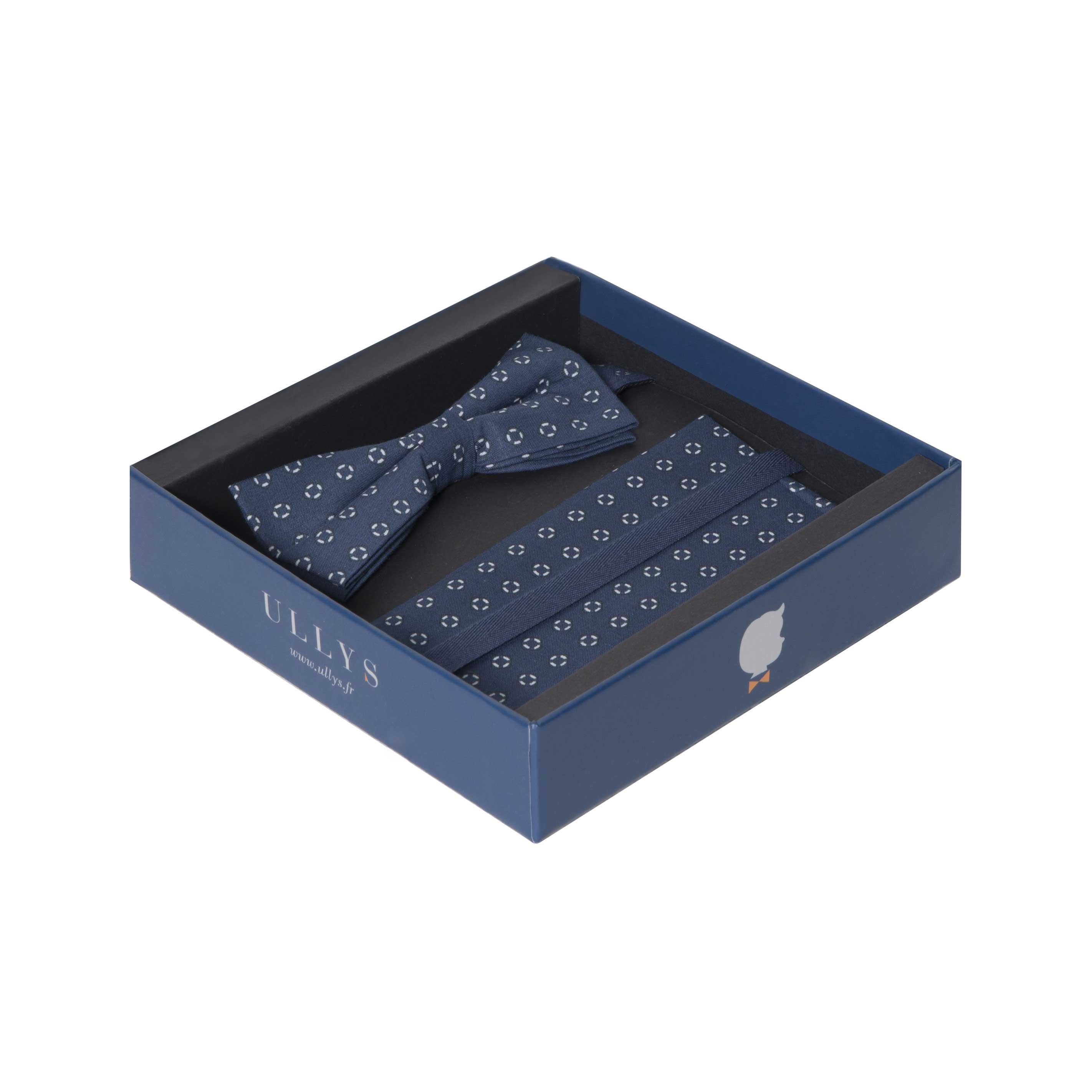 DANDY BOX I - NOEUD PAPILLON ET POCHETTE COTON À MOTIF BOUÉE - BLEU ET BLANC