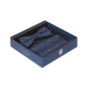 DANDY BOX II - NOEUD PAPILLON ET POCHETTE COTON À MOTIF ANIMALIER - BLEU, BLANC, NOIR ET JAUNE