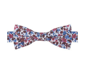 DANDY BOX IV - NOEUD PAPILLON ET POCHETTE COTON A MOTIF FLORAL BLEU, BLANC, ROUGE