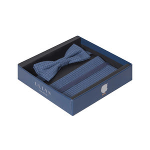 DANDY BOX VIII - NOEUD PAPILLON ET POCHETTE COTON À MICRO-MOTIF – BLEU ET BLANC