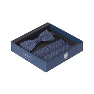 DANDY BOX V - NOEUD PAPILLON ET POCHETTE COTON À MICRO-MOTIF - BLEU MARINE, INDIGO ET BLANC