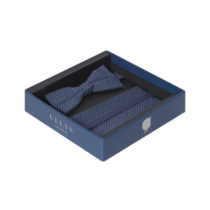 DANDY BOX XIX - NOEUD PAPILLON ET POCHETTE COTON À MOTIF POIS - BLEU MARINE ET BLANC