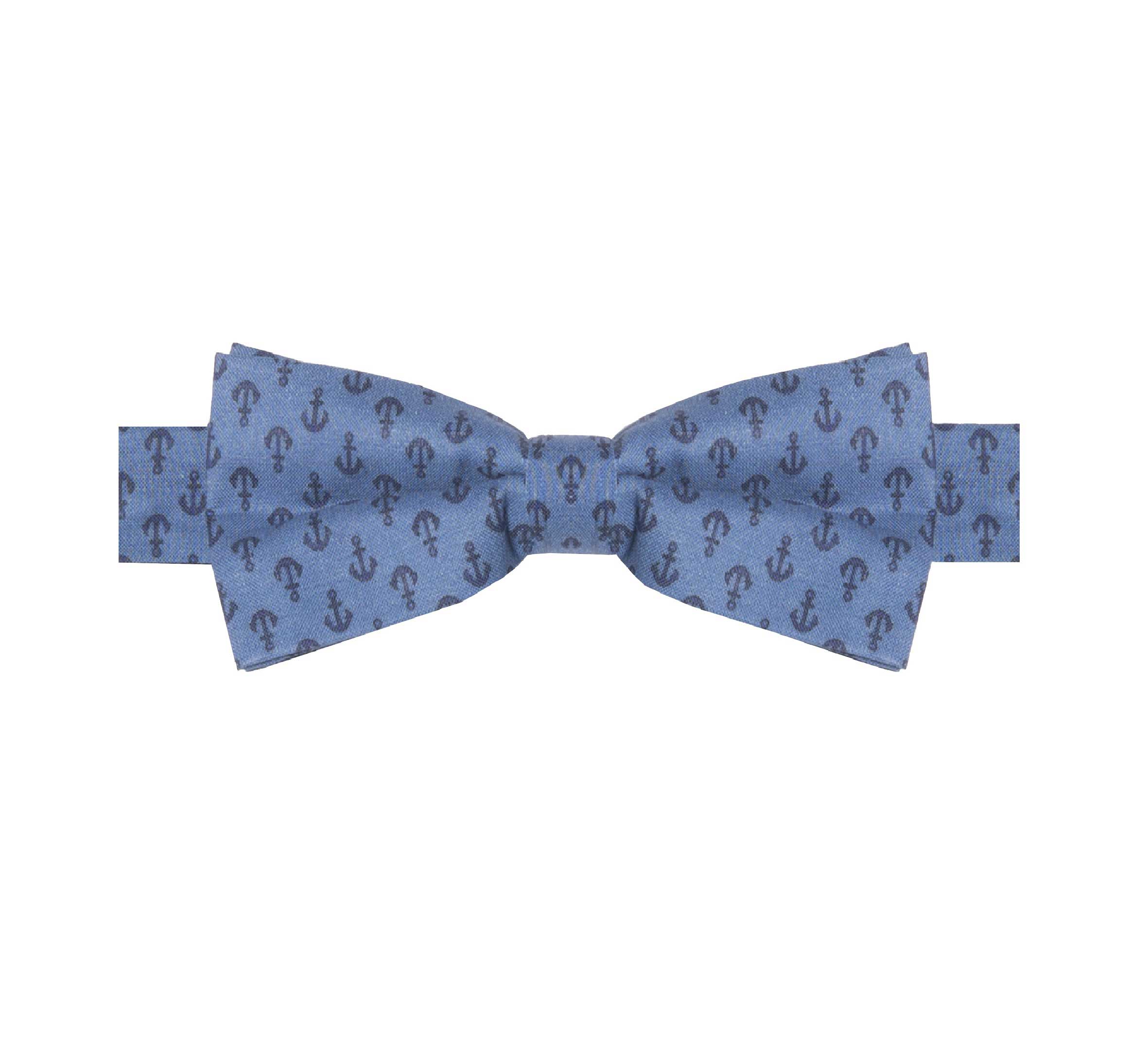 DANDY BOX XV - NOEUD PAPILLON ET POCHETTE COTON À MOTIF ANCRE - BLEU CIEL ET BLEU MARINE