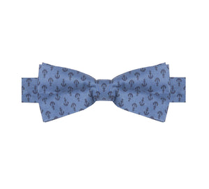 DANDY BOX XV - NOEUD PAPILLON ET POCHETTE COTON À MOTIF ANCRE - BLEU CIEL ET BLEU MARINE