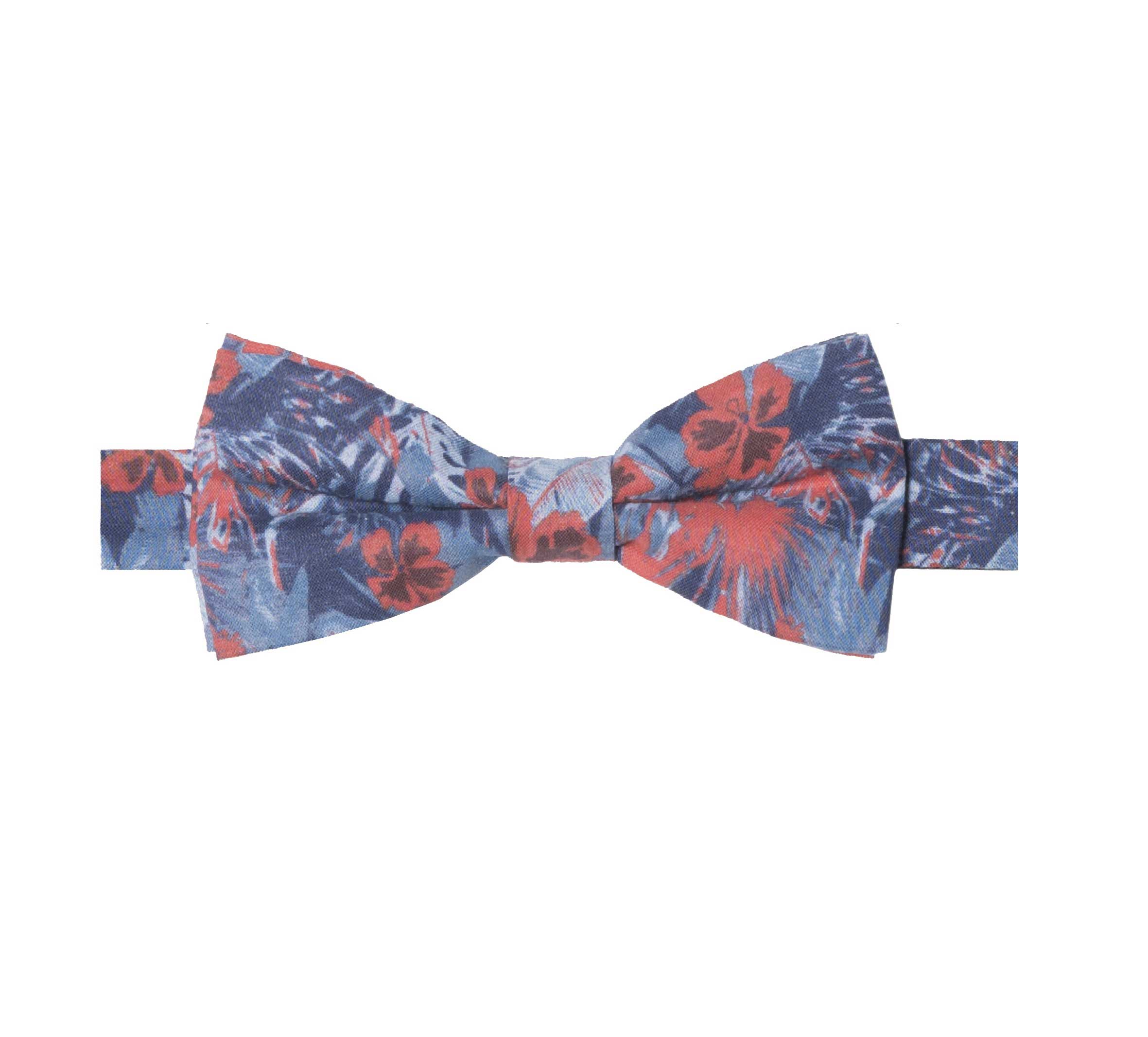 DANDY BOX XXI - NOEUD PAPILLON ET POCHETTE COTON À MOTIF TROPICAL – BLEU ET ROUGE