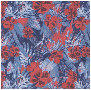 DANDY BOX XXI - NOEUD PAPILLON ET POCHETTE COTON À MOTIF TROPICAL – BLEU ET ROUGE