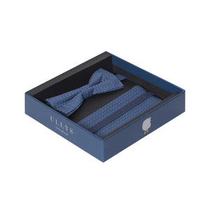 DANDY BOX XX - NOEUD PAPILLON ET POCHETTE COTON À MOTIF GÉOMÉTRIQUE - CAMAIEU DE BLEUS