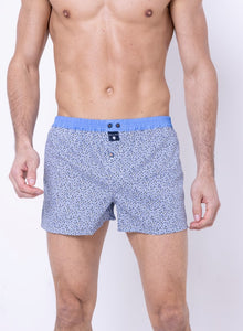 L'ESPRIT LIBERTY - CALEÇON HOMME EN COTON BLEU FONCÉ, BLANC ET CIEL À MOTIF MICRO-FLORAL