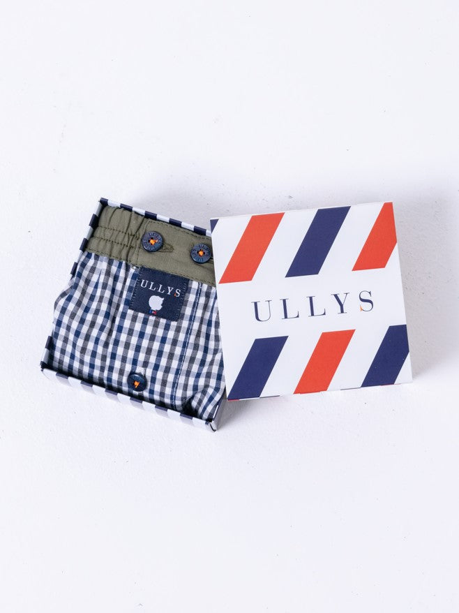 LE PETIT VICHY II - CALEÇON EN COTON BLEU, BLANC ET VERT OLIVE