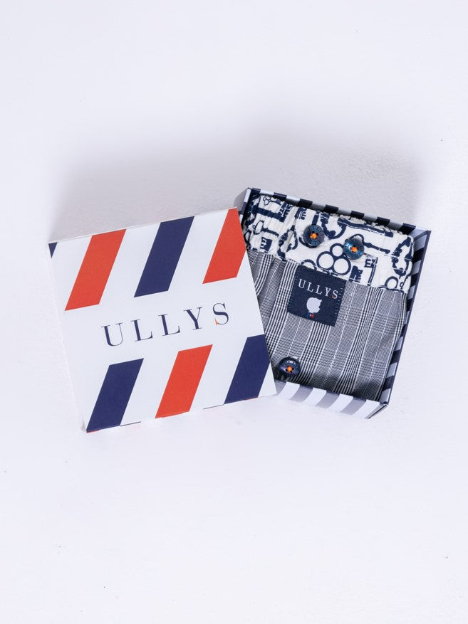 LE PRINCIER - CALEÇON EN COTON NOIR, BLANC, BLEU ET ÉCRU