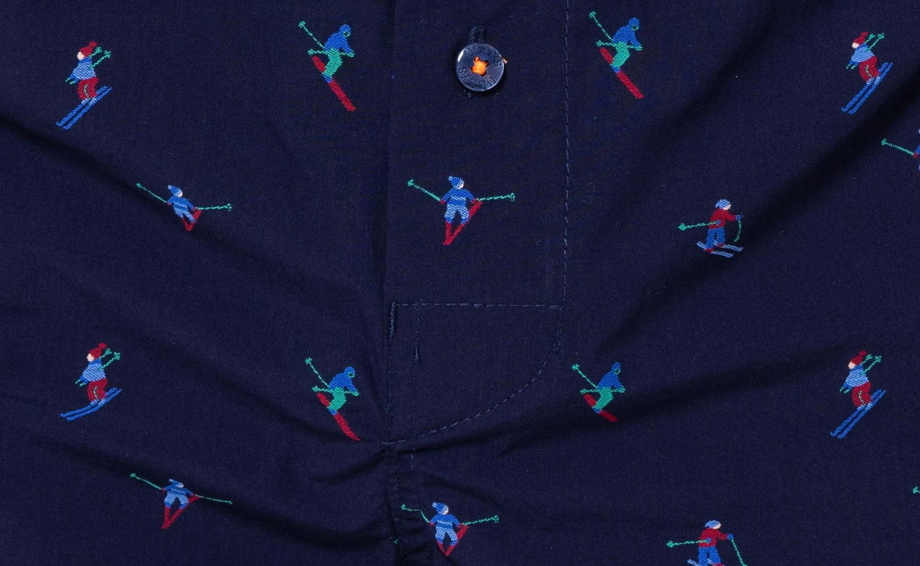 LE SKIEUR II - CALEÇON EN COTON BRODÉ - MARINE, BLEU, VERT ET ROUGE