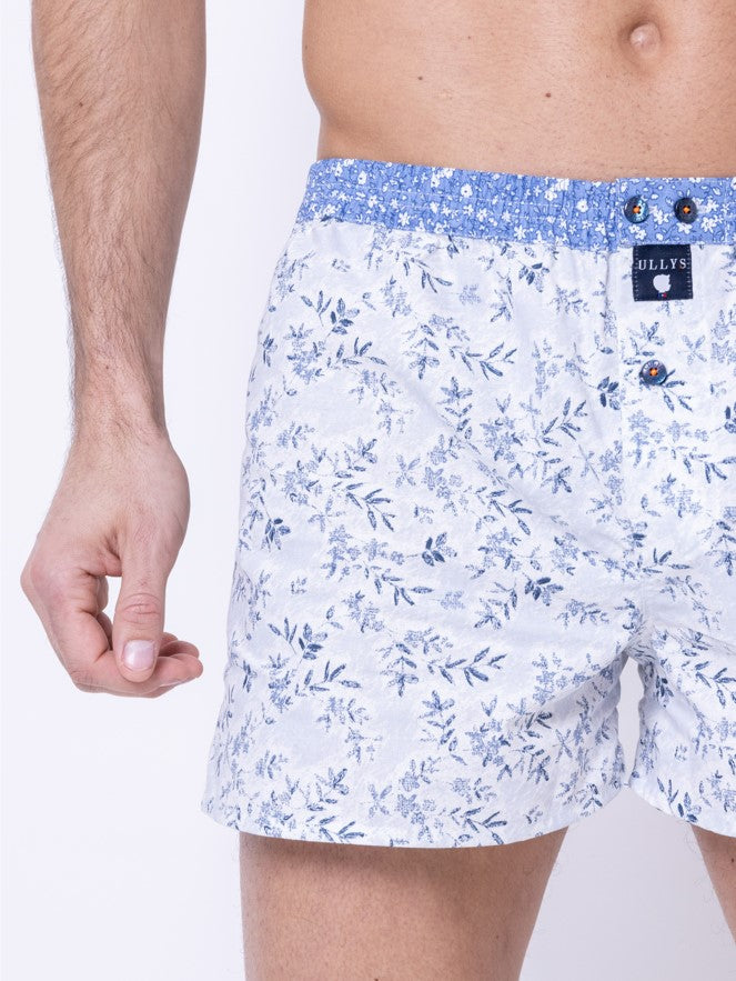 LE VICTORIEUX - CALEÇON HOMME EN COTON BLEU ET BLANC À MOTIF FLORAL