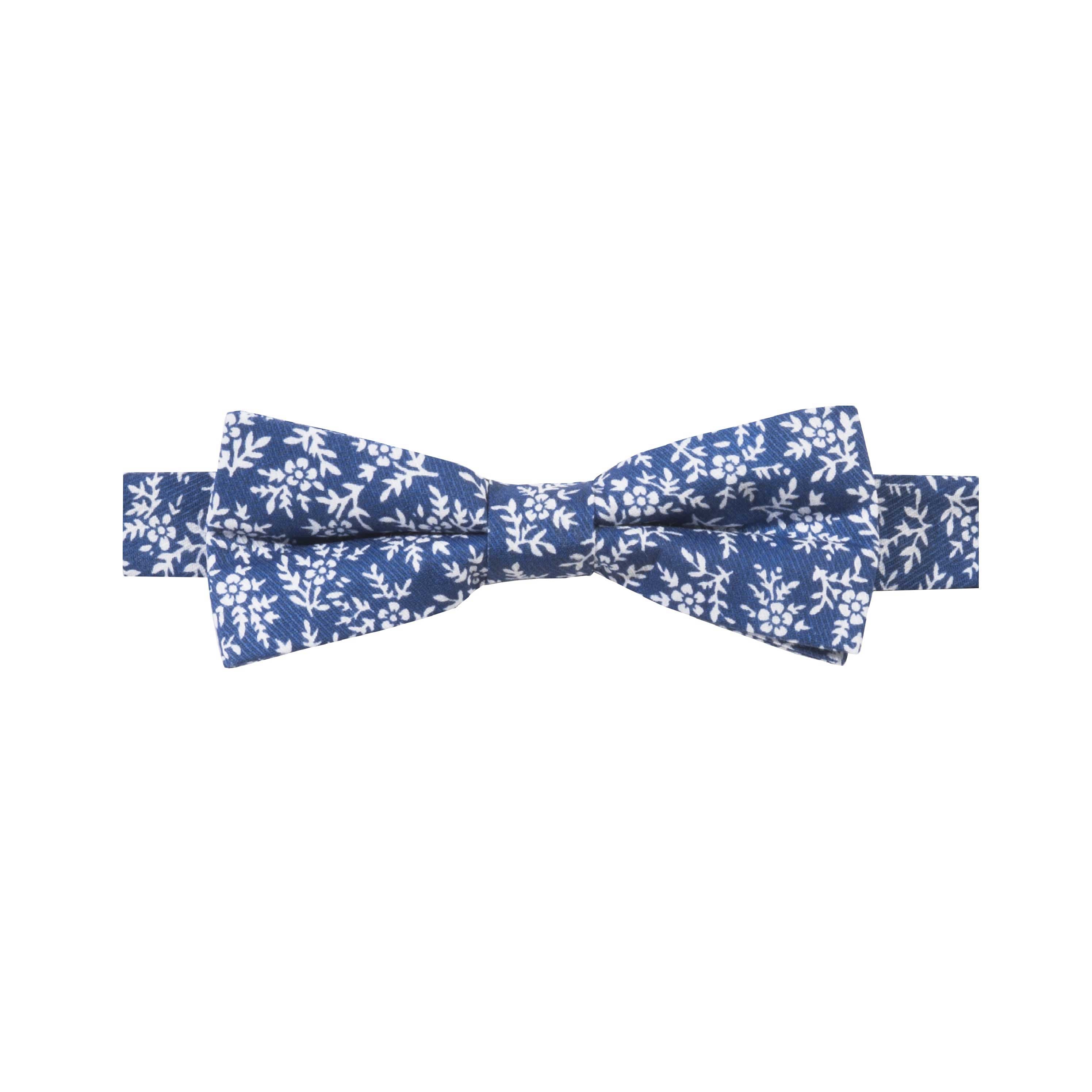 AMBROSIOS - NOEUD PAPILLON COTON À MOTIF FLORAL – BLEU ET BLANC