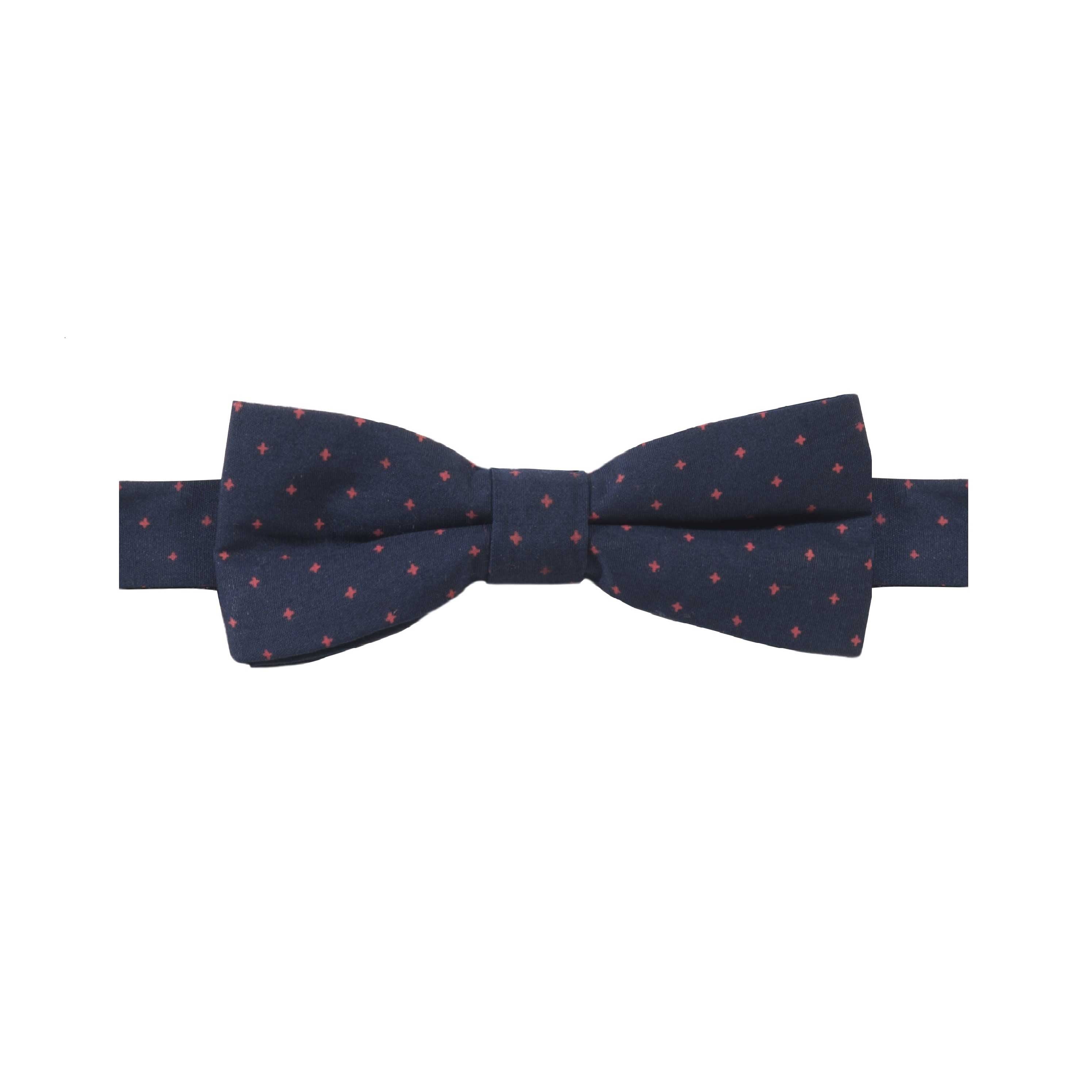 ASTRÉOS - NOEUD PAPILLON COTON À MICRO-MOTIF CROIX – BLEU MARINE ET ROUGE