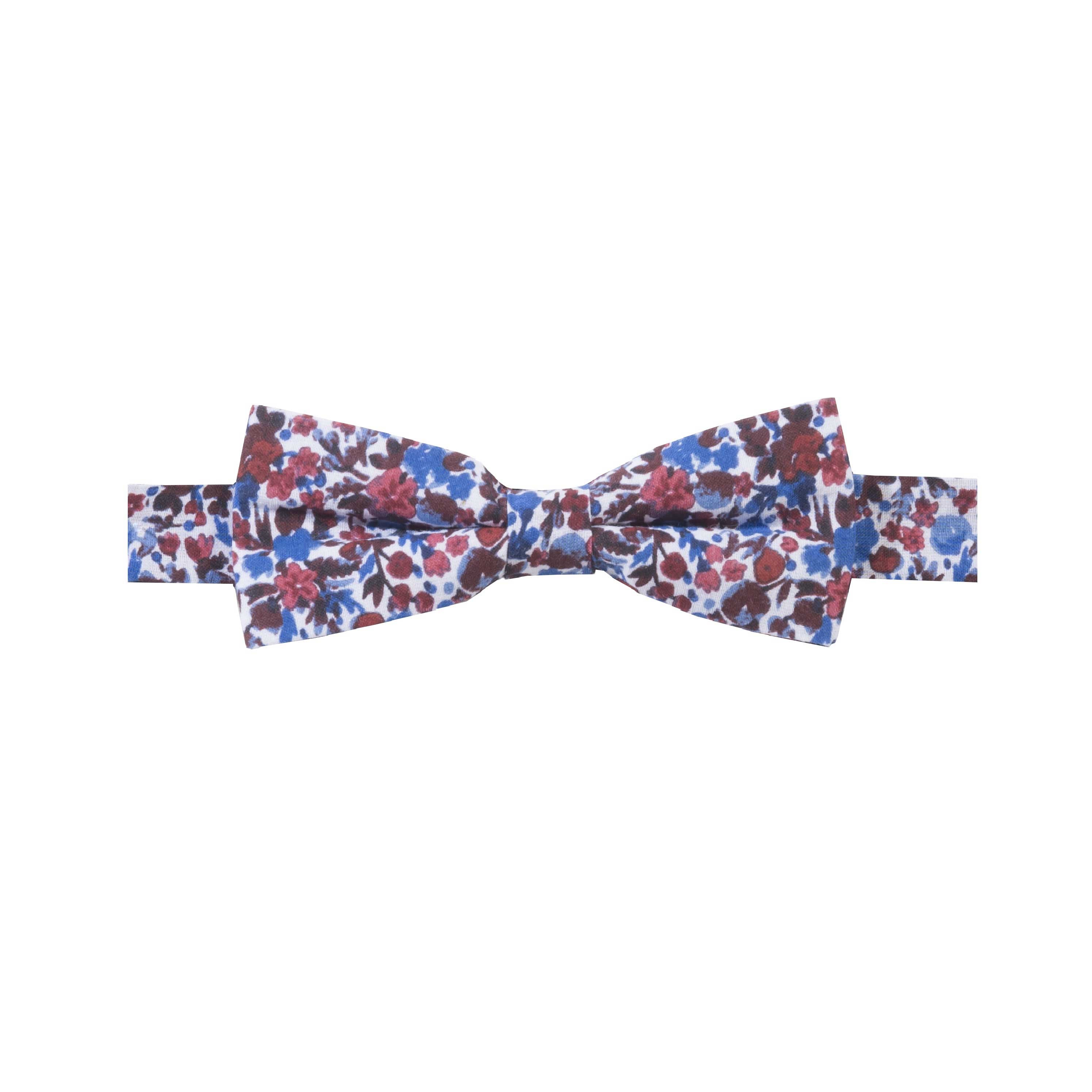 JASON - NOEUD PAPILLON COTON À MOTIF FLORAL BLEU, BLANC, ROUGE
