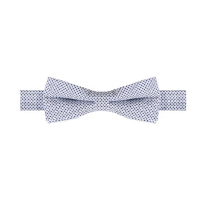 MINOS - NOEUD PAPILLON COTON À MICRO-MOTIF GÉOMÉTRIQUE – BLANC ET BLEU