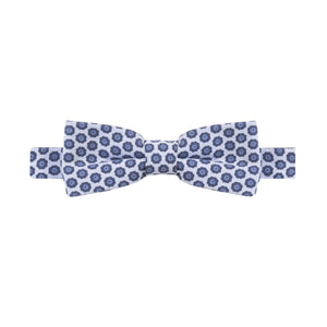 NESTOR - NOEUD PAPILLON COTON À MICRO-MOTIF GÉOMÉTRIQUE – BLEU NUAGE ET BLEU MARINE