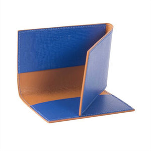 TÉTROBOLE II PORTE-CARTES TRIPTYQUE EN CUIR BLEUET ET ORANGE