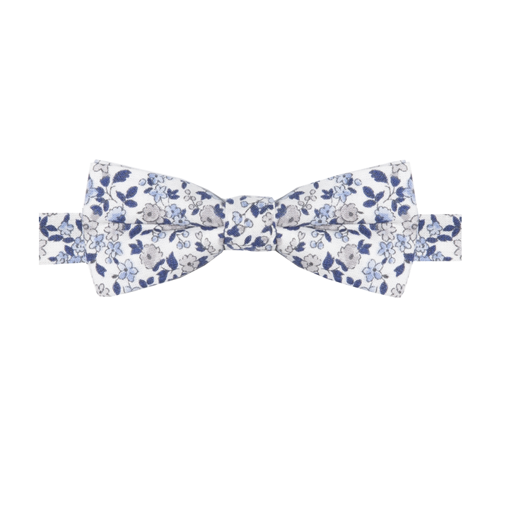 APOLLON - NOEUD PAPILLON COTON À MOTIF FLORAL BLEU, BLANC ET GRIS CLAIR