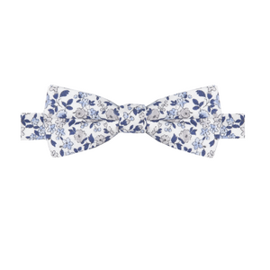 APOLLON - NOEUD PAPILLON COTON À MOTIF FLORAL BLEU, BLANC ET GRIS CLAIR