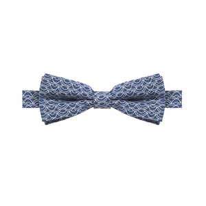 ARISTÉE - NOEUD PAPILLON COTON À MOTIF VAGUES – BLEU MARINE ET BLANC