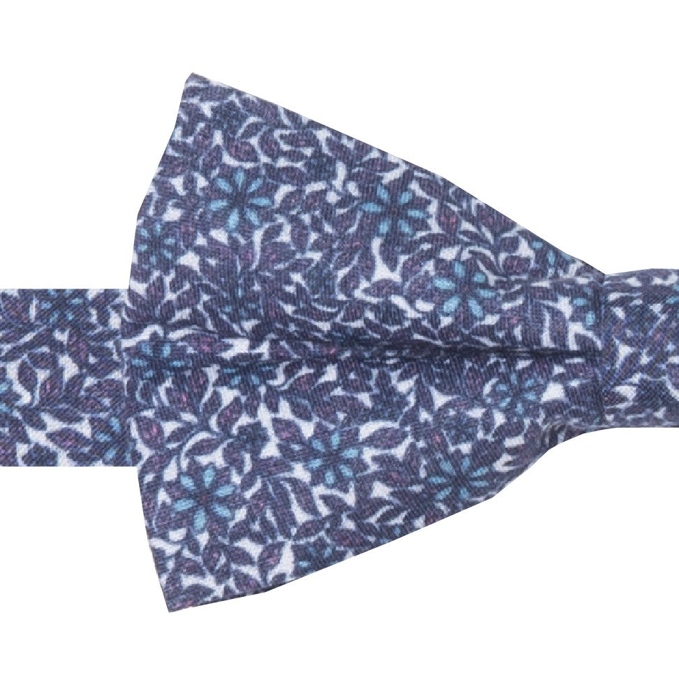 CALLEIS - NOEUD PAPILLON COTON À MOTIF FLORAL – BLEU INDIGO ET BLANC