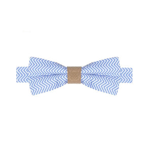 ÉLECTRE II  NOEUD PAPILLON COTON ET LIÈGE À MOTIF CHEVRON – BLEU ET BLANC