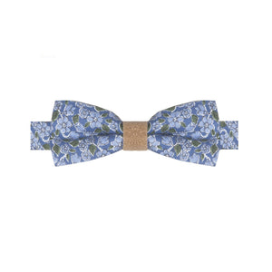 GAIA II - NOEUD PAPILLON COTON À MOTIF FLORAL ET LIÈGE UNI – BLEU, BLANC ET VERT