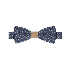 HYACINTHE II - NOEUD PAPILLON COTON ET LIÈGE À MICRO-MOTIF PAISLEY – BLEU MARINE ET BLANC