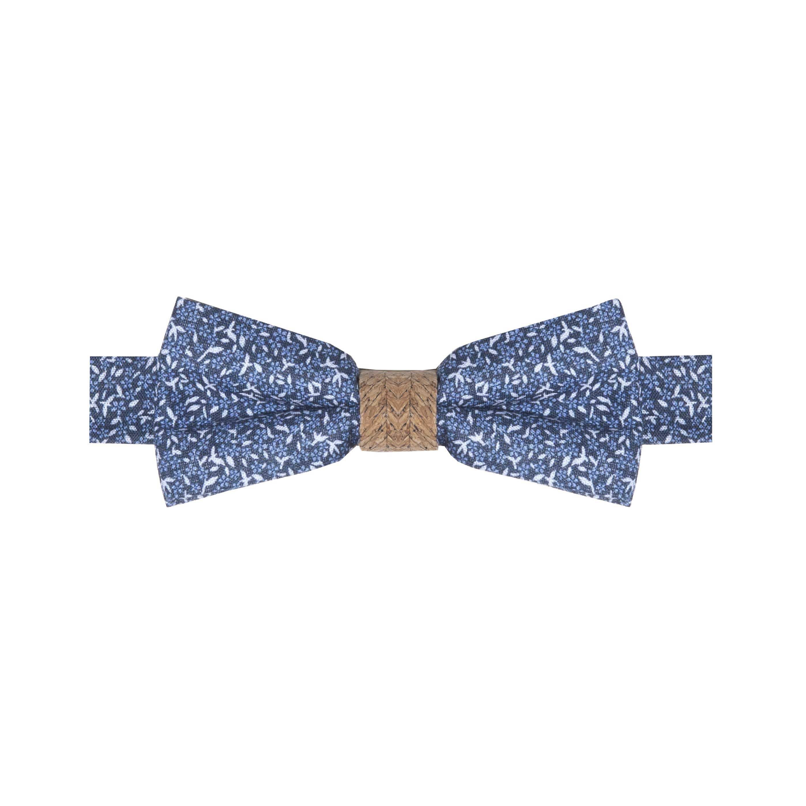 HYPÉRION II - NOEUD PAPILLON COTON ET LIÈGE À MOTIF CHAMPÊTRE – BLEU ET BLANC