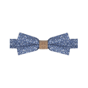 HYPÉRION II - NOEUD PAPILLON COTON ET LIÈGE À MOTIF CHAMPÊTRE – BLEU ET BLANC