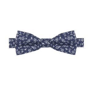 NARCISSE - NOEUD PAPILLON COTON À MOTIF FLORAL – BLEU MARINE ET BLANC