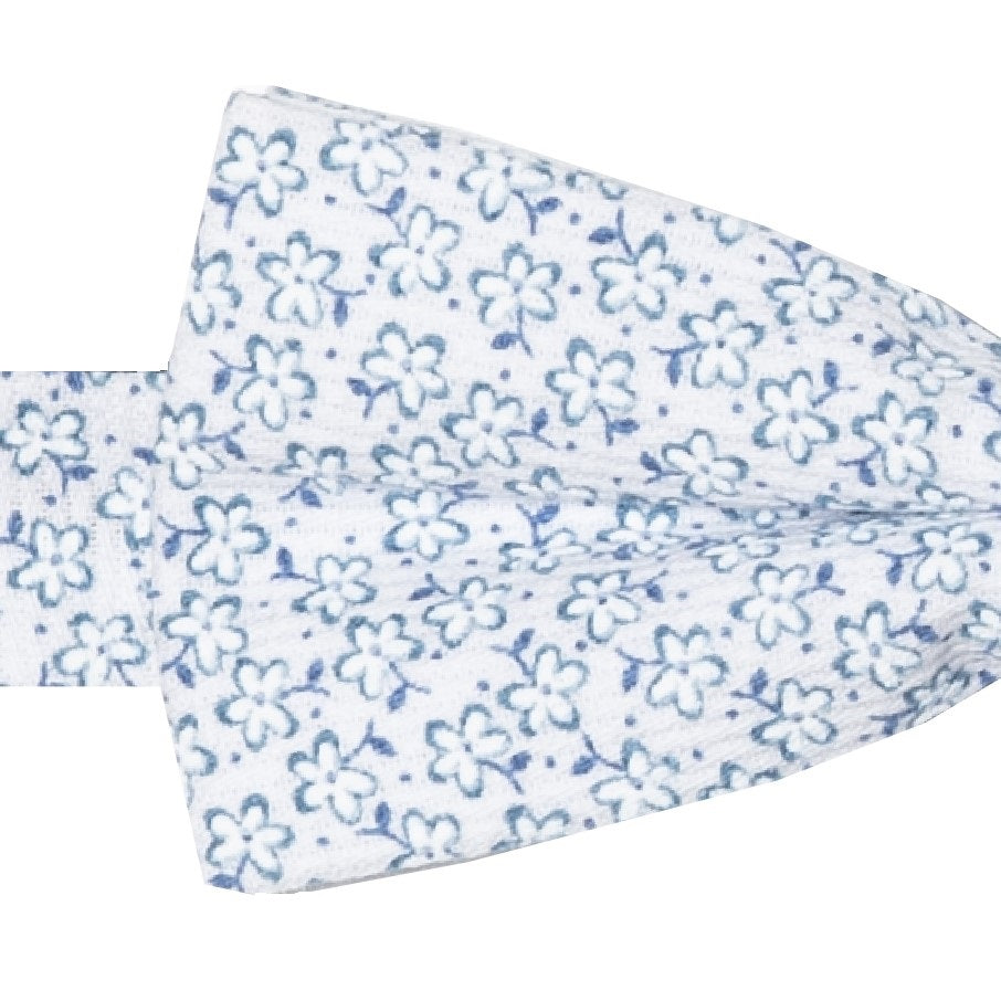 OURANOS - NOEUD PAPILLON COTON À MICRO-MOTIF FLORAL – BLANC ET BLEU