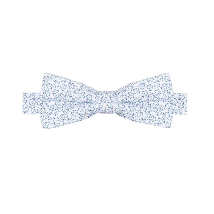 OURANOS - NOEUD PAPILLON COTON À MICRO-MOTIF FLORAL – BLANC ET BLEU