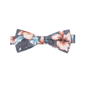 PHILANOÉ - NOEUD PAPILLON COTON - MOTIF TROPICAL - BLEU, GRIS ET ROSE