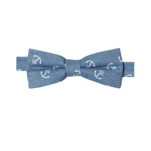 POSÉIDON - NOEUD PAPILLON COTON À MOTIF ANCRE - BLEU DENIM ET BLANC