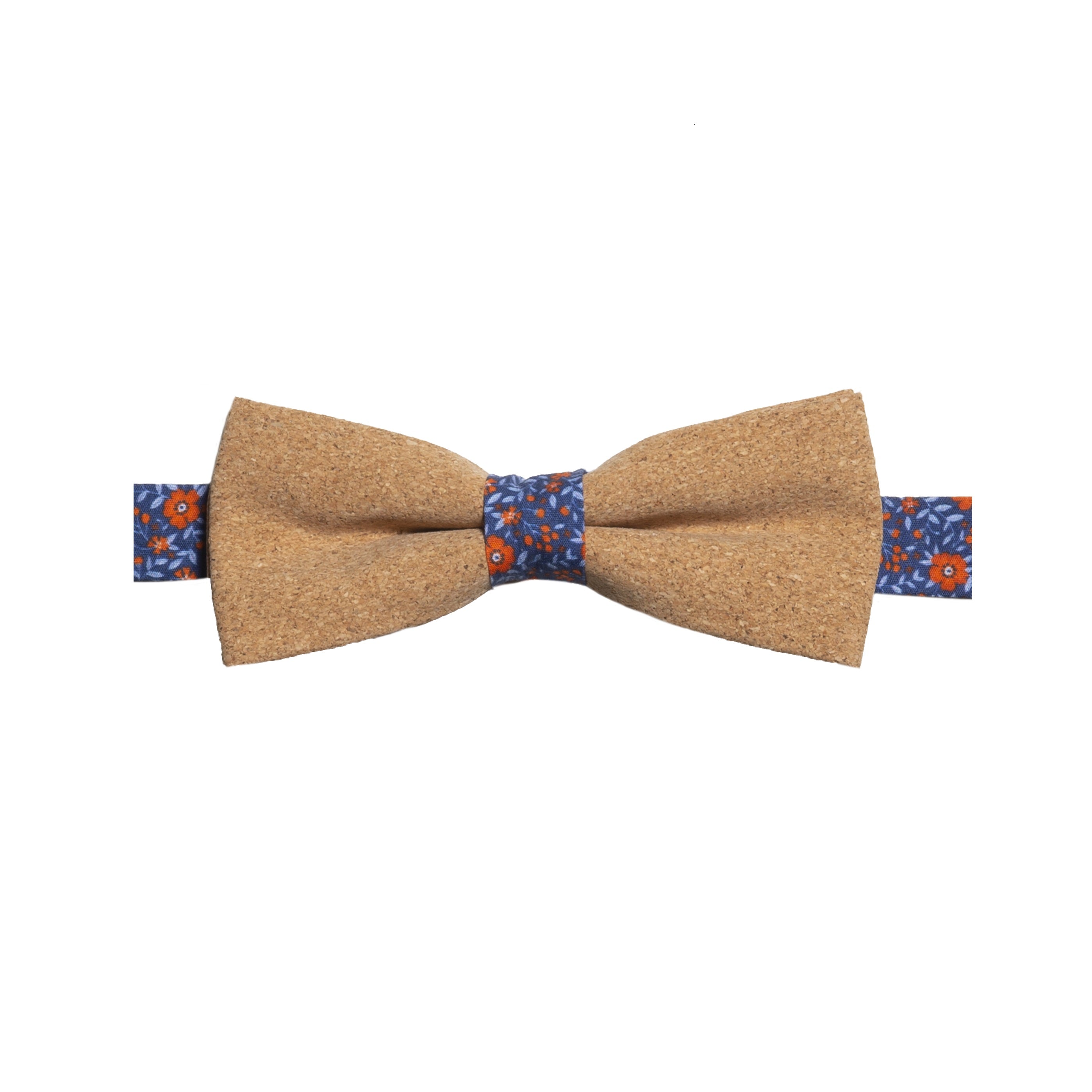 APHRODITE - NOEUD PAPILLON LIÈGE UNI ET COTON À MOTIF FLORAL – BLEU ET ORANGE