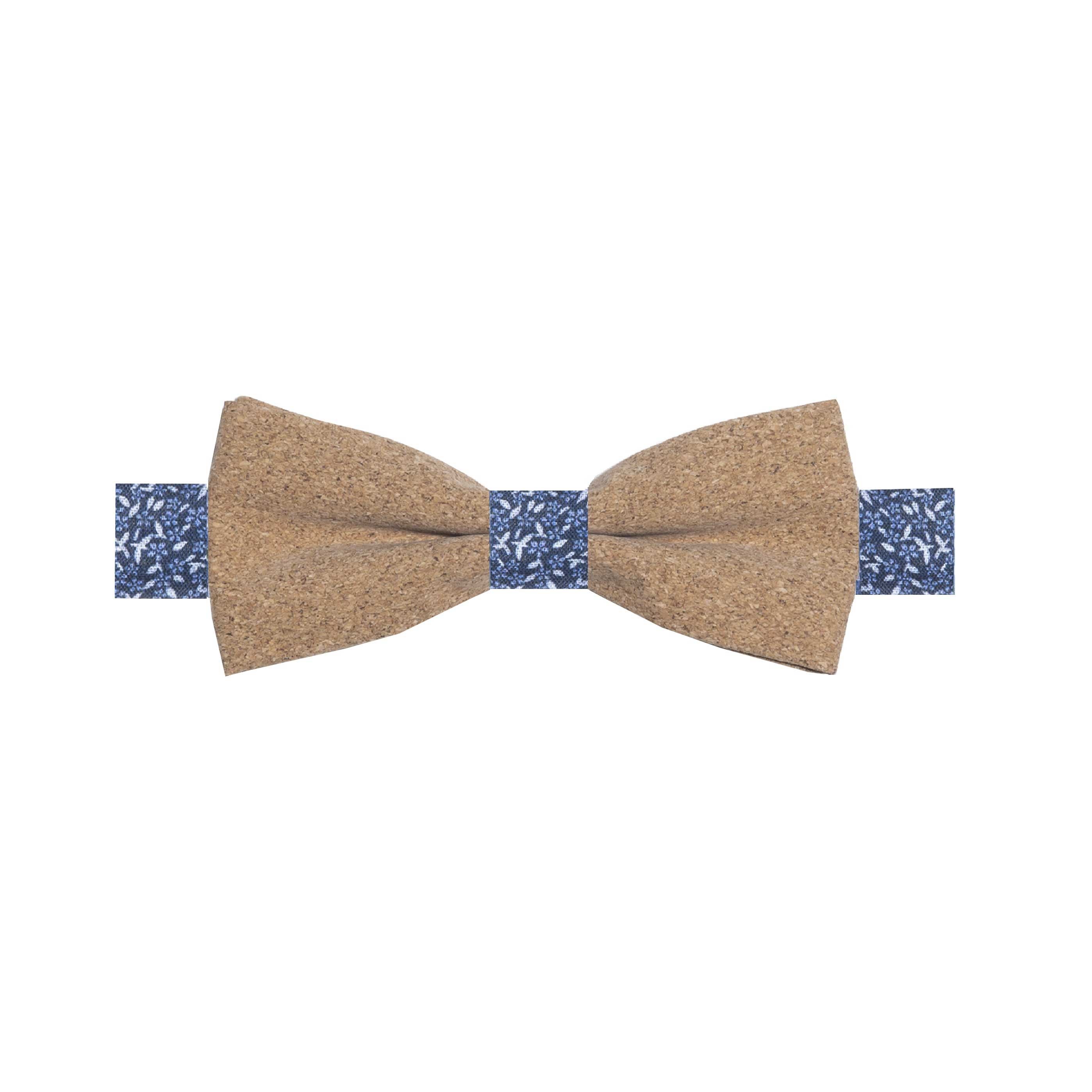 HYPÉRION - NOEUD PAPILLON LIÈGE ET COTON À MOTIF CHAMPÊTRE – BLEU ET BLANC