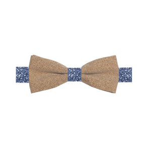 HYPÉRION - NOEUD PAPILLON LIÈGE ET COTON À MOTIF CHAMPÊTRE – BLEU ET BLANC