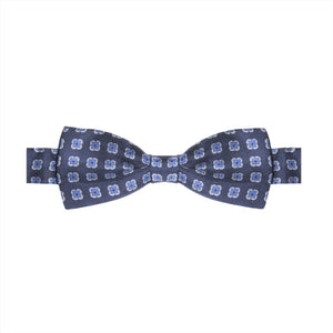 ÉOLE NOEUD PAPILLON SOIE À MOTIF GÉOMETRIQUE – BLEU INDIGO, BLEU CIEL ET BLANC